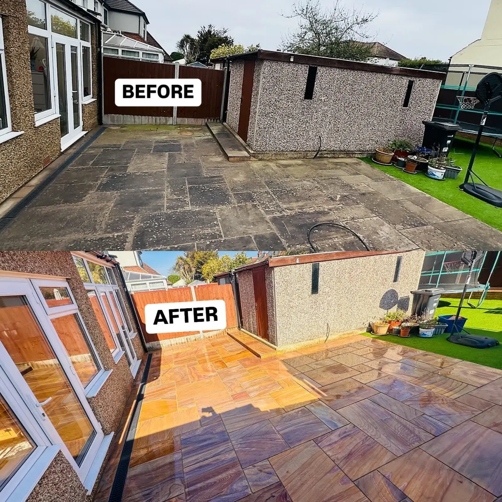 A North London patio before and after pressure washing